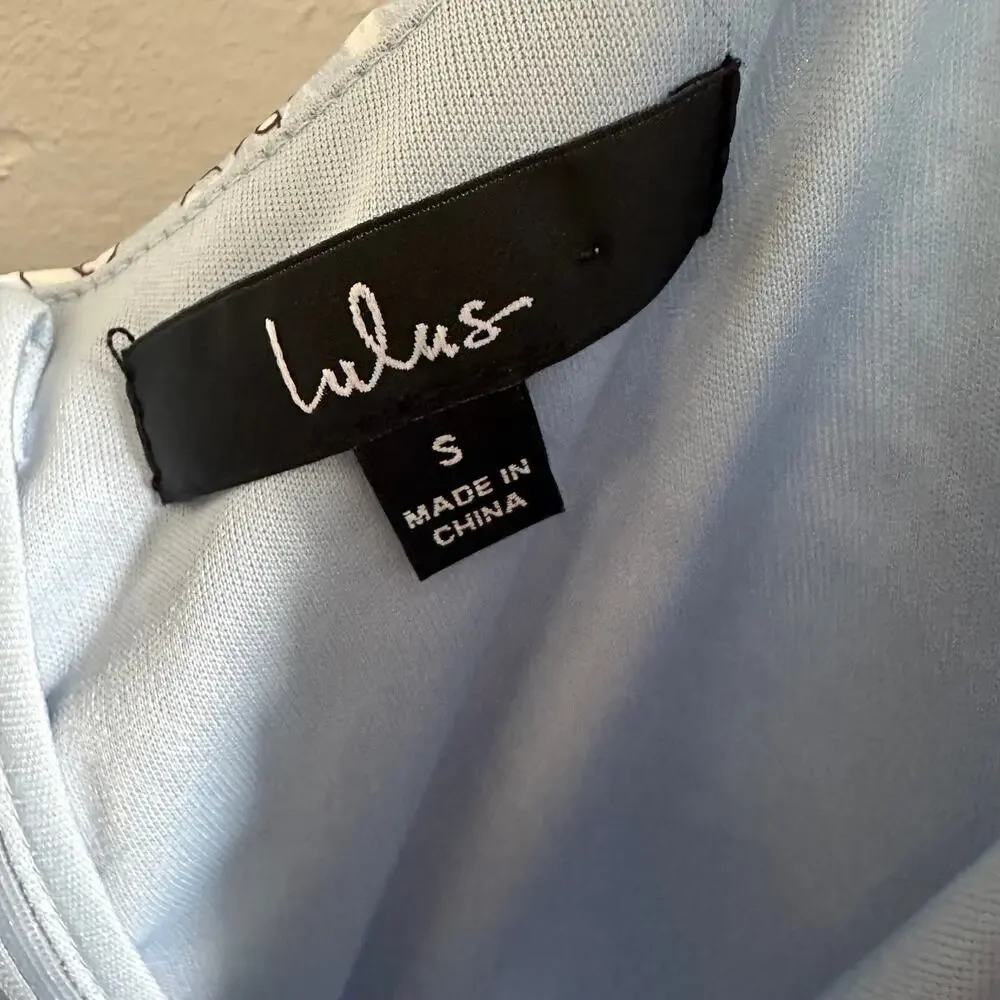 Lulus | Dresses | Lulus What A Sweetheart Blue Floral Print Satin Puff ...